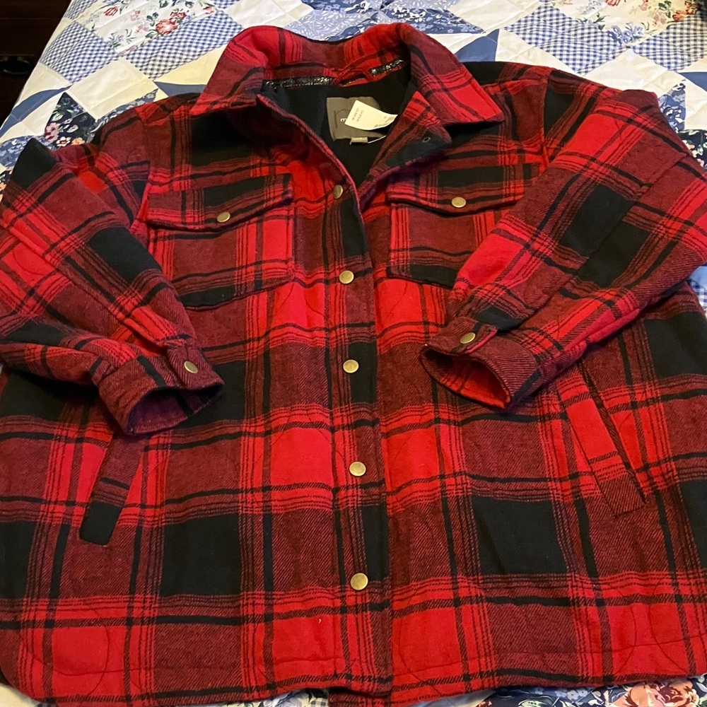 Maurices Red and Black Plaid Jacket - Picture 2 of 7